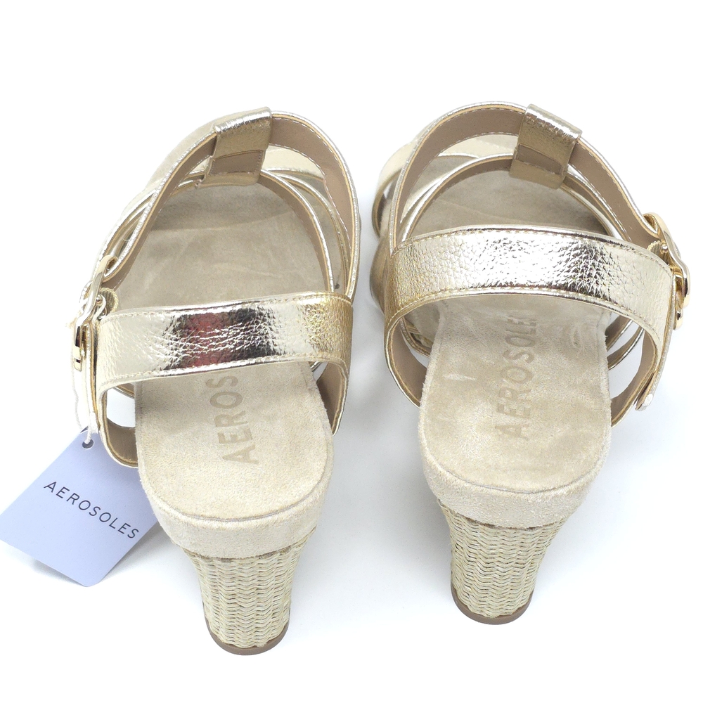 New Aerosoles Paige Gold Leather Caged Wedge Sandals Women’s - Picture 16 of 16